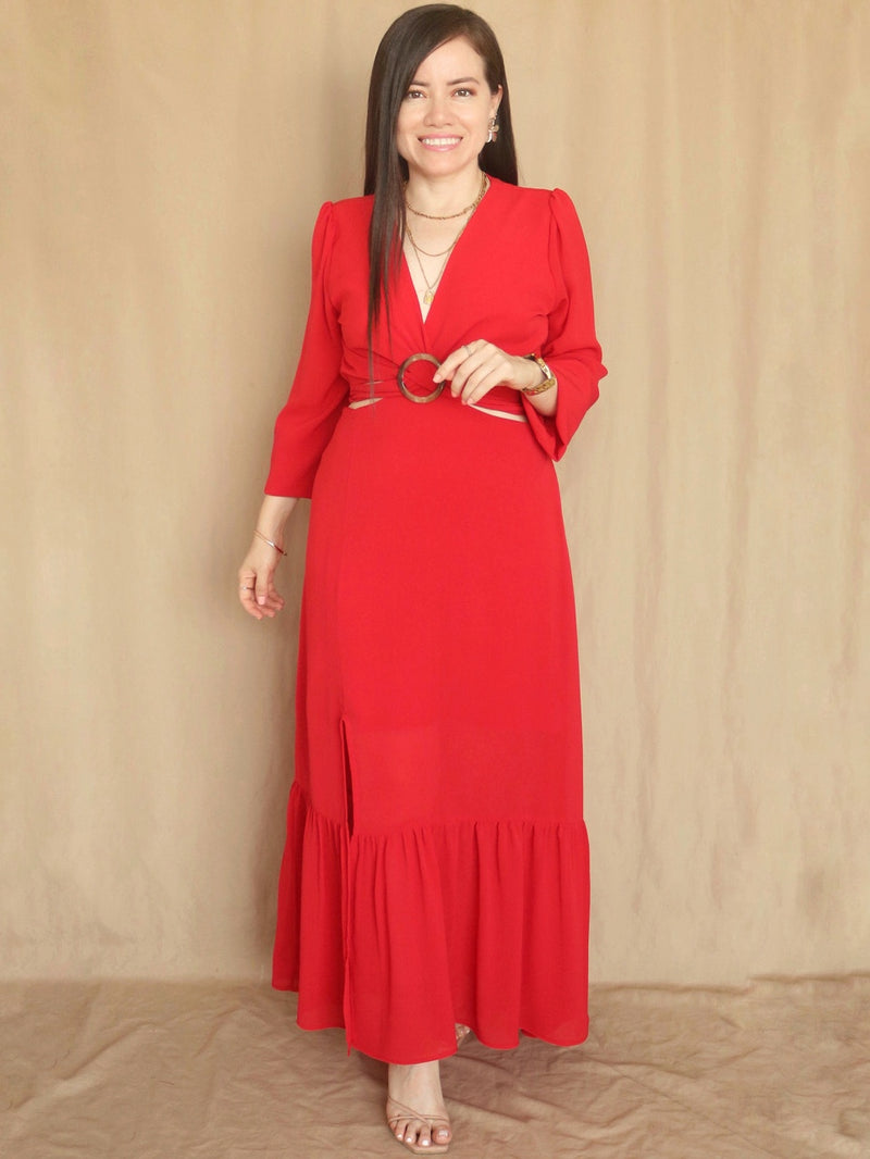 MAXIVESTIDO HEBILLA ROJO ENTERO