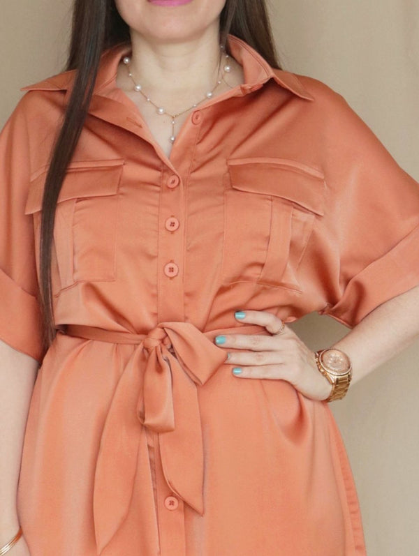 VESTIDO CORTO CAMISERO OVERSIZE MANDARINA ENTERO