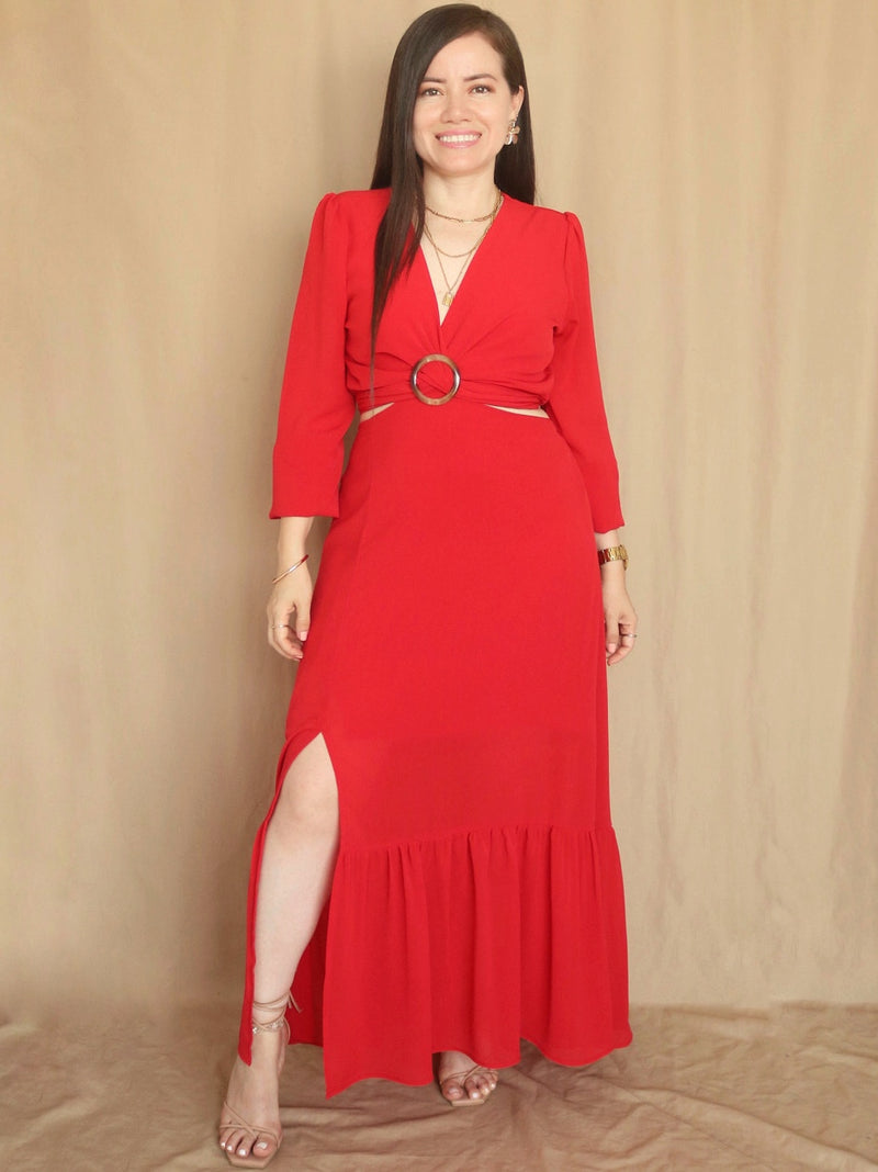 MAXIVESTIDO HEBILLA ROJO ENTERO