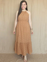 MAXIVESTIDO CUELLO HALTER 2 TIEMPOS CAMEL ENTERO