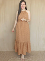 MAXIVESTIDO CUELLO HALTER 2 TIEMPOS CAMEL ENTERO