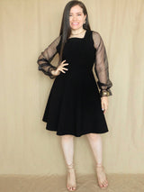 VESTIDO CORTO MANGA ORGANZA NEGRO