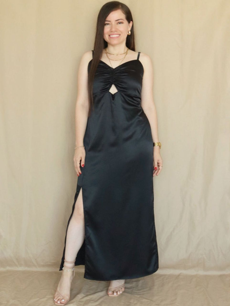 MAXIVESTIDO TIRAS CON PRESILLAS NEGRO ENTERO