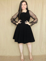 VESTIDO CORTO MANGA ORGANZA NEGRO