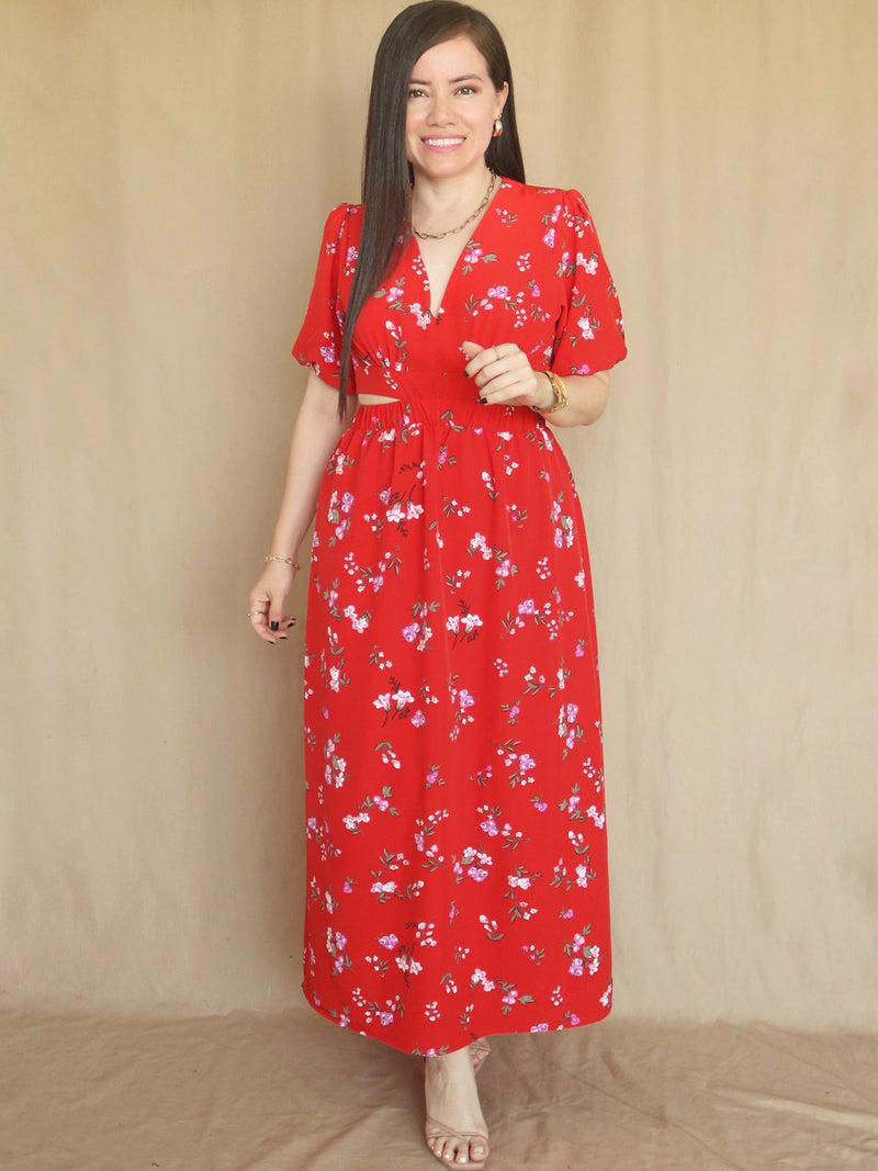 MAXIVESTIDO DOBLE PRETINA ESTAMPADO ROJO