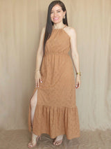 MAXIVESTIDO CUELLO HALTER 2 TIEMPOS CAMEL ENTERO