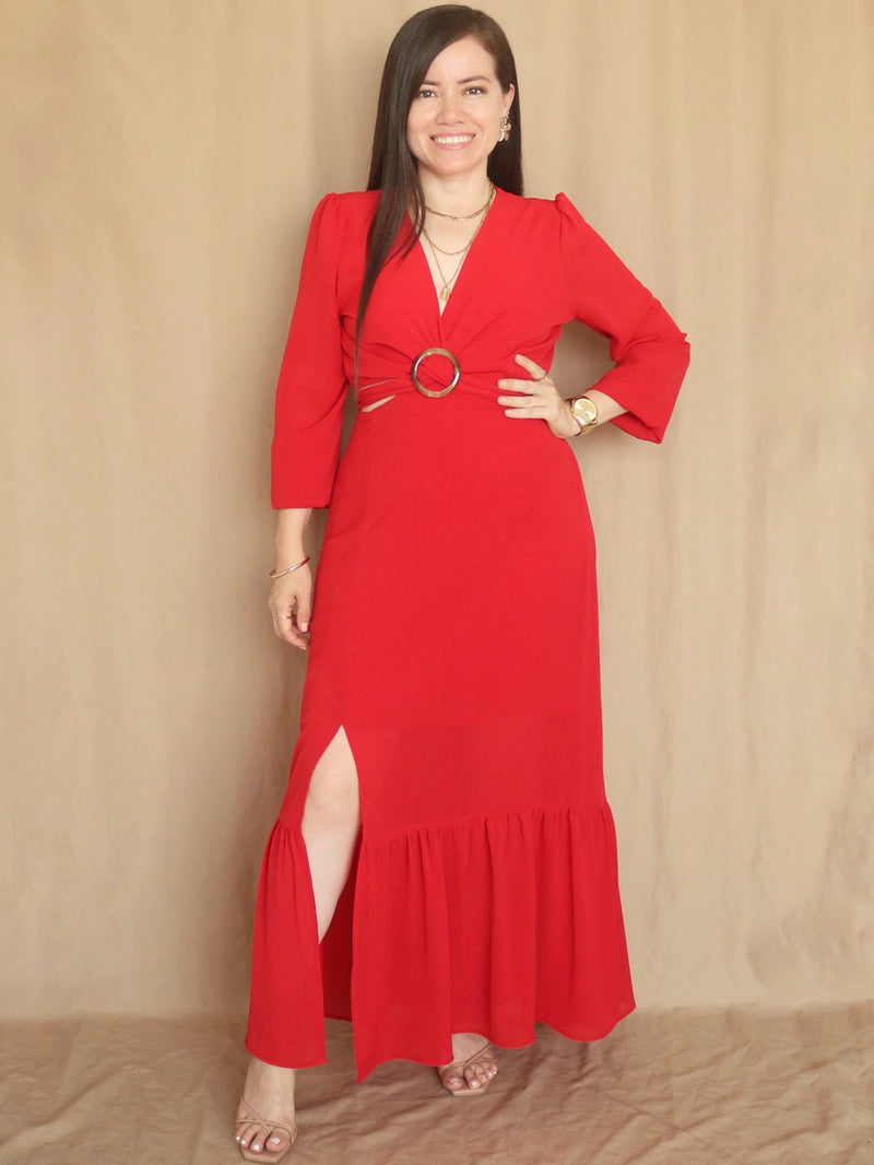 MAXIVESTIDO HEBILLA ROJO ENTERO