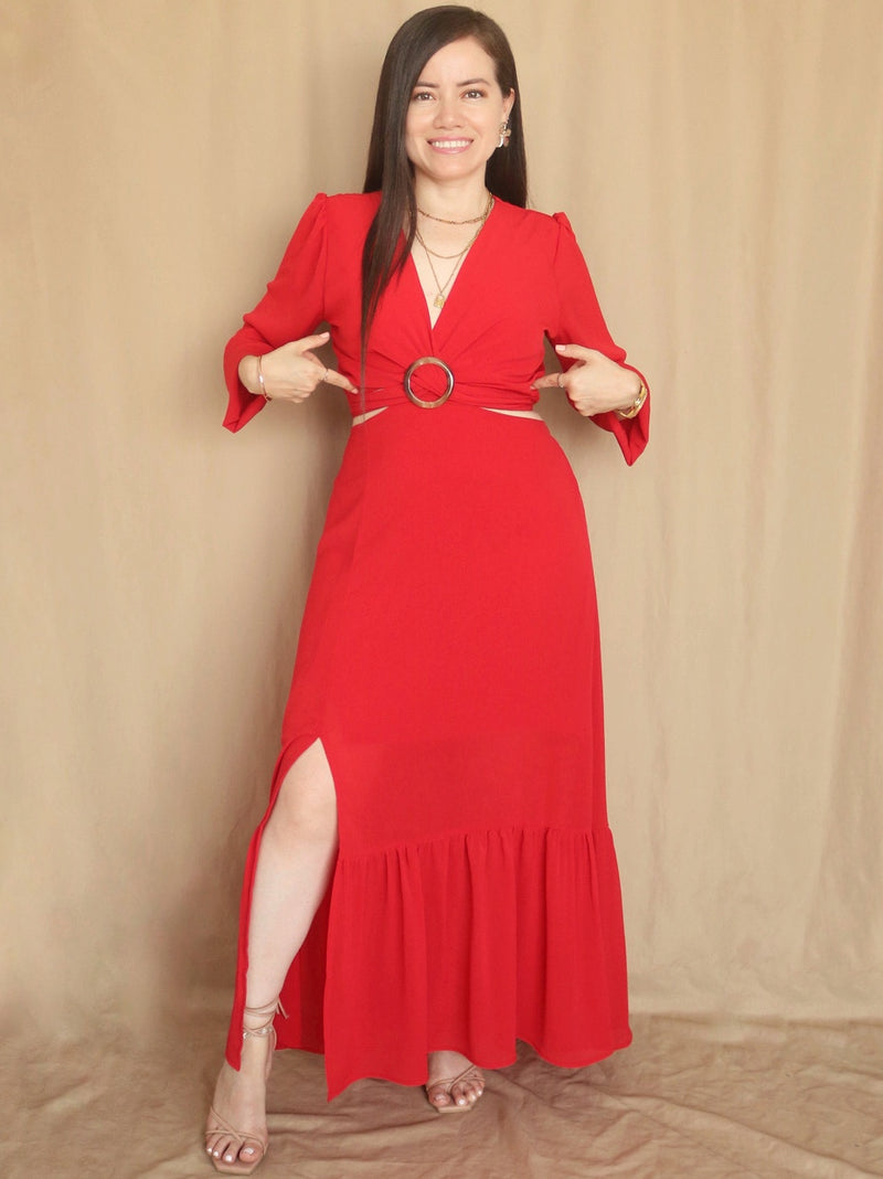 MAXIVESTIDO HEBILLA ROJO ENTERO