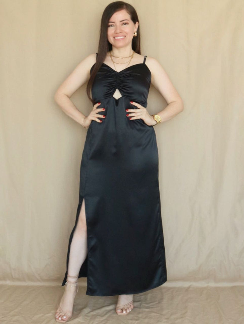 MAXIVESTIDO TIRAS CON PRESILLAS NEGRO ENTERO